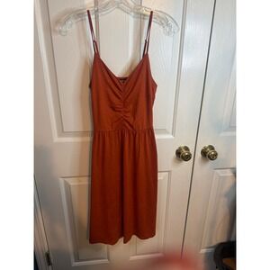 Yathon Rust Orange Ruched Midi Dress with Pockets Size M